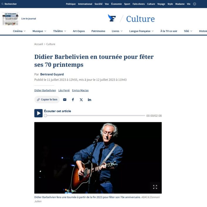Didier Barbelivien en tournée en 2023 pour ses 70 ans