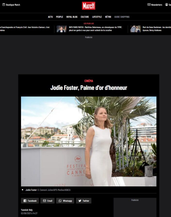 Judie Foster à Cannes pour la Palme d'or d'honneur