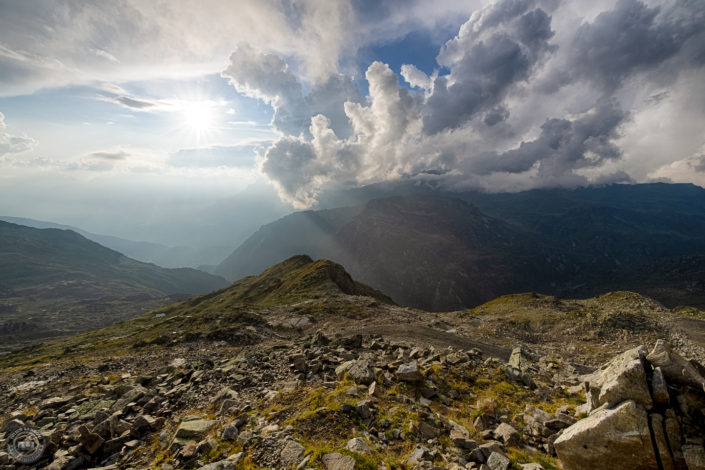 Summer sunset and storm over Chamonix Mont Blanc