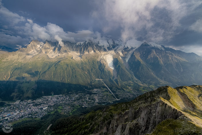 Summer sunset and storm over Chamonix Mont Blanc