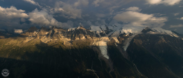 Summer sunset and storm over Chamonix Mont Blanc