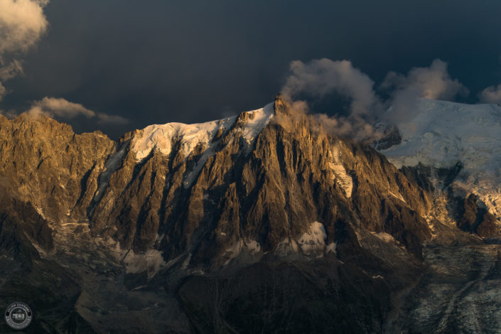 Summer sunset and storm over Chamonix Mont Blanc