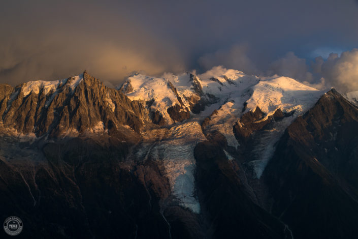 Summer sunset and storm over Chamonix Mont Blanc
