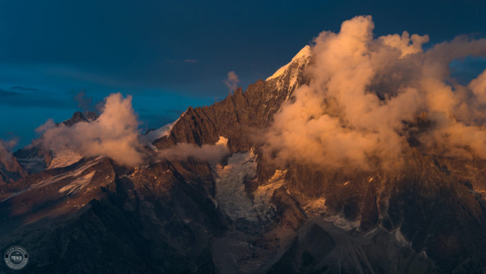 Summer sunset and storm over Chamonix Mont Blanc