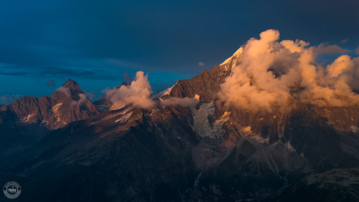 Summer sunset and storm over Chamonix Mont Blanc