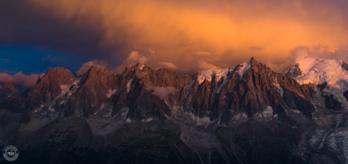 Summer sunset and storm over Chamonix Mont Blanc