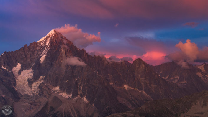 Summer sunset and storm over Chamonix Mont Blanc