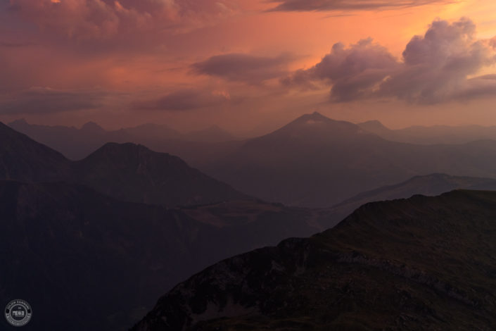 Summer sunset and storm over Chamonix Mont Blanc