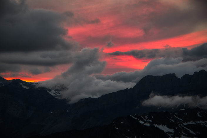 Summer sunset and storm over Chamonix Mont Blanc