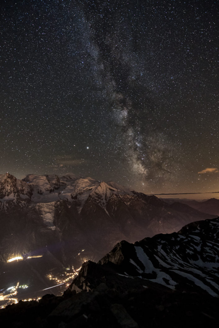Milky Way over the Mont Blanc and Chamonix, with Saturn & Jupiter